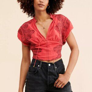 010 Free People Temecula Printed Embroidered Top NWOT Size XS